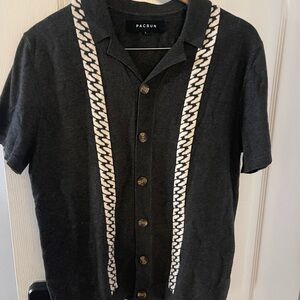 PacSun Men's Black and White Patterned Button-Down Shirt